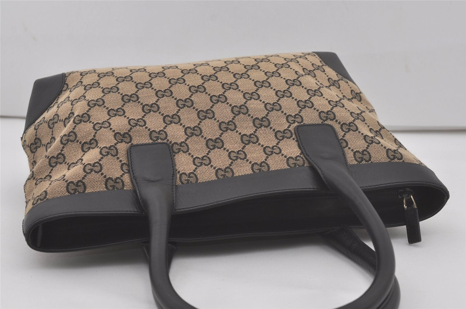 Authentic GUCCI Shoulder Tote Bag GG Canvas Leather 33890 Black Brown 8564I