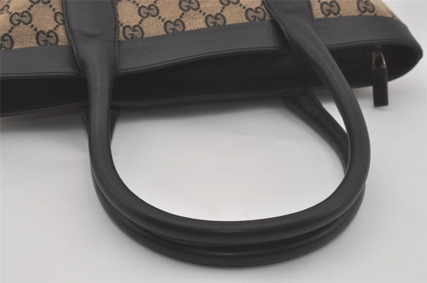 Authentic GUCCI Shoulder Tote Bag GG Canvas Leather 33890 Black Brown 8564I