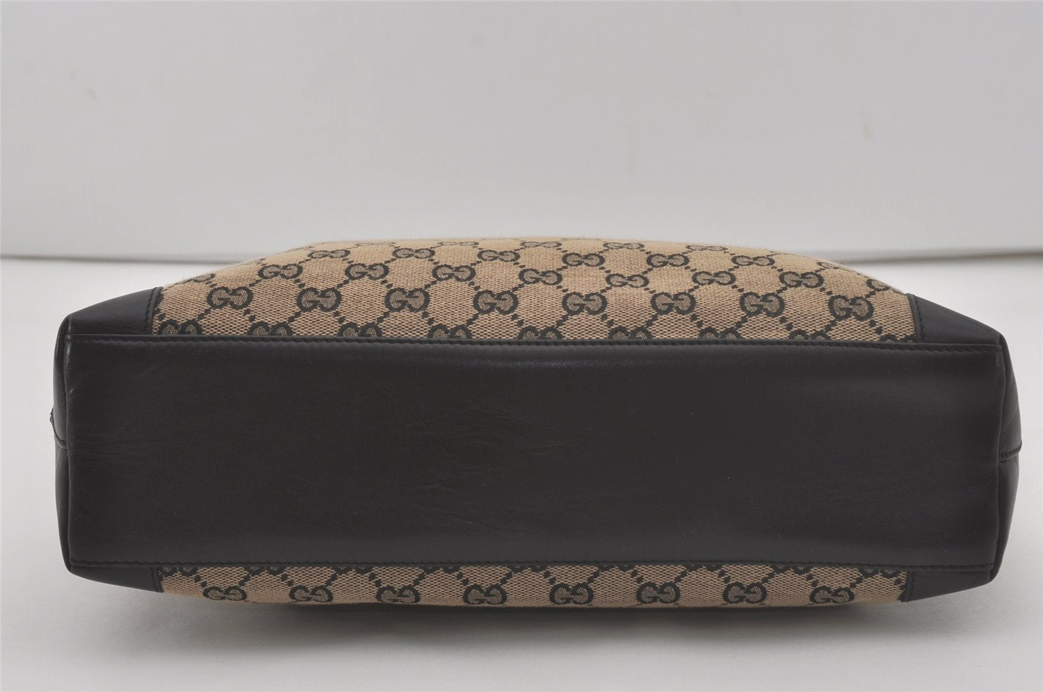 Authentic GUCCI Shoulder Tote Bag GG Canvas Leather 33890 Black Brown 8564I