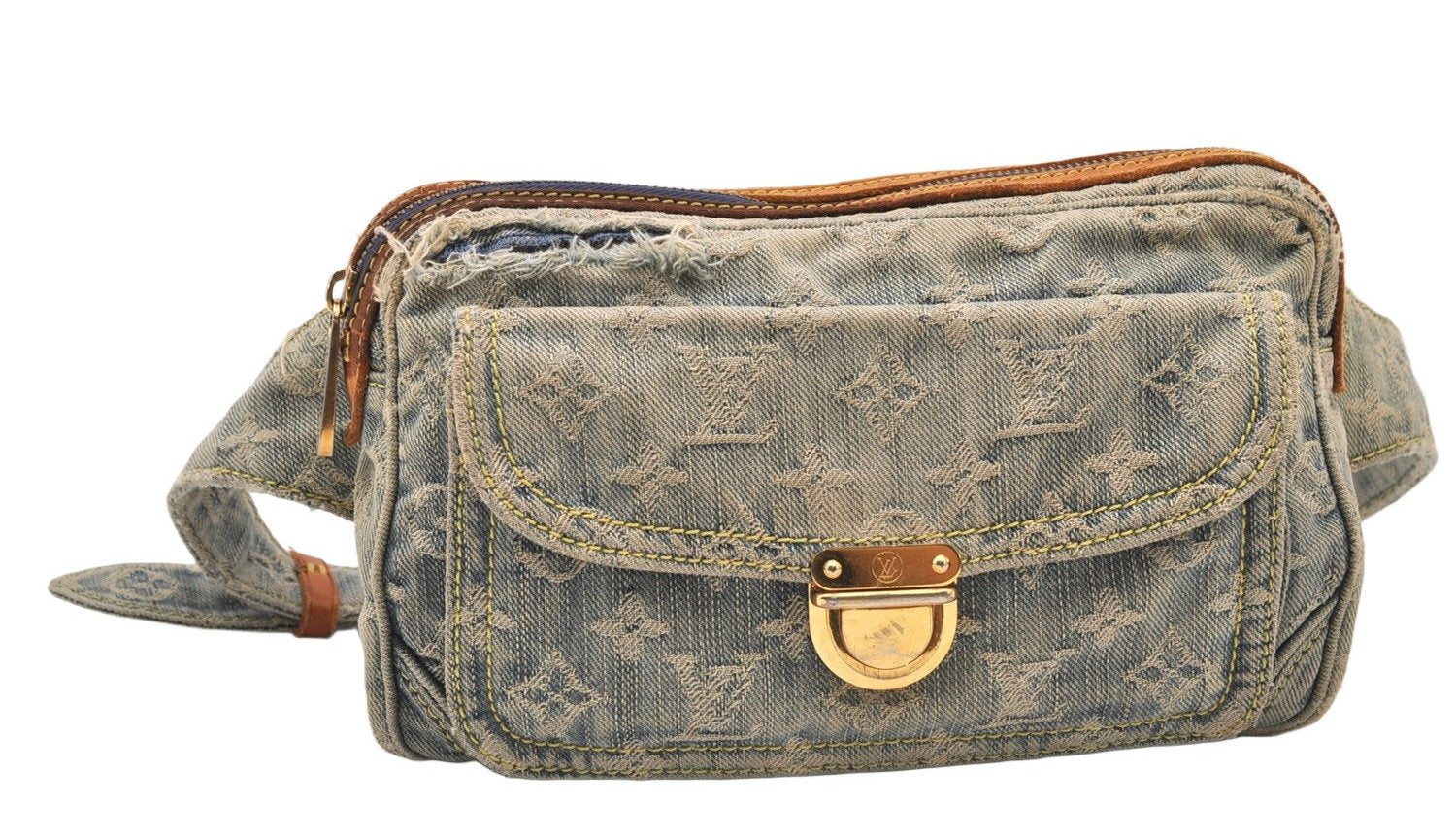 Authentic Louis Vuitton Monogram Denim Waist Bum Bag Blue M95347 LV 8564M