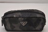 Authentic PRADA Camouflage Nylon Tessuto Saffiano Leather Pouch Black 8565I