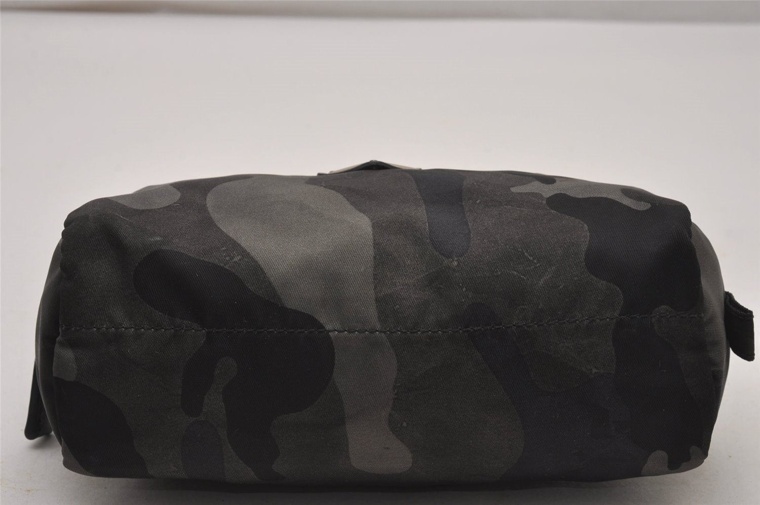 Authentic PRADA Camouflage Nylon Tessuto Saffiano Leather Pouch Black 8565I