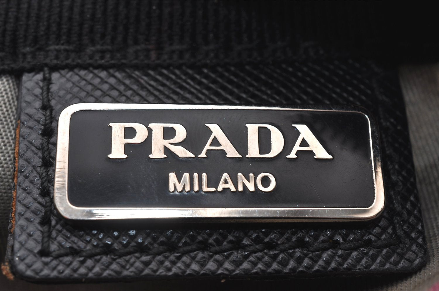 Authentic PRADA Camouflage Nylon Tessuto Saffiano Leather Pouch Black 8565I