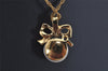 Auth NINA RICCI Imitation Pearl Rhinestone Chain Pendant Necklace Gold 8566J