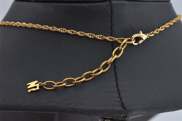 Auth NINA RICCI Imitation Pearl Rhinestone Chain Pendant Necklace Gold 8566J