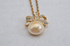 Auth NINA RICCI Imitation Pearl Rhinestone Chain Pendant Necklace Gold 8566J