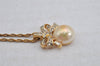 Auth NINA RICCI Imitation Pearl Rhinestone Chain Pendant Necklace Gold 8566J