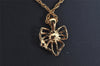 Authentic NINA RICCI Gold Tone Rhinestone Ribbon Chain Pendant Necklace 8567J