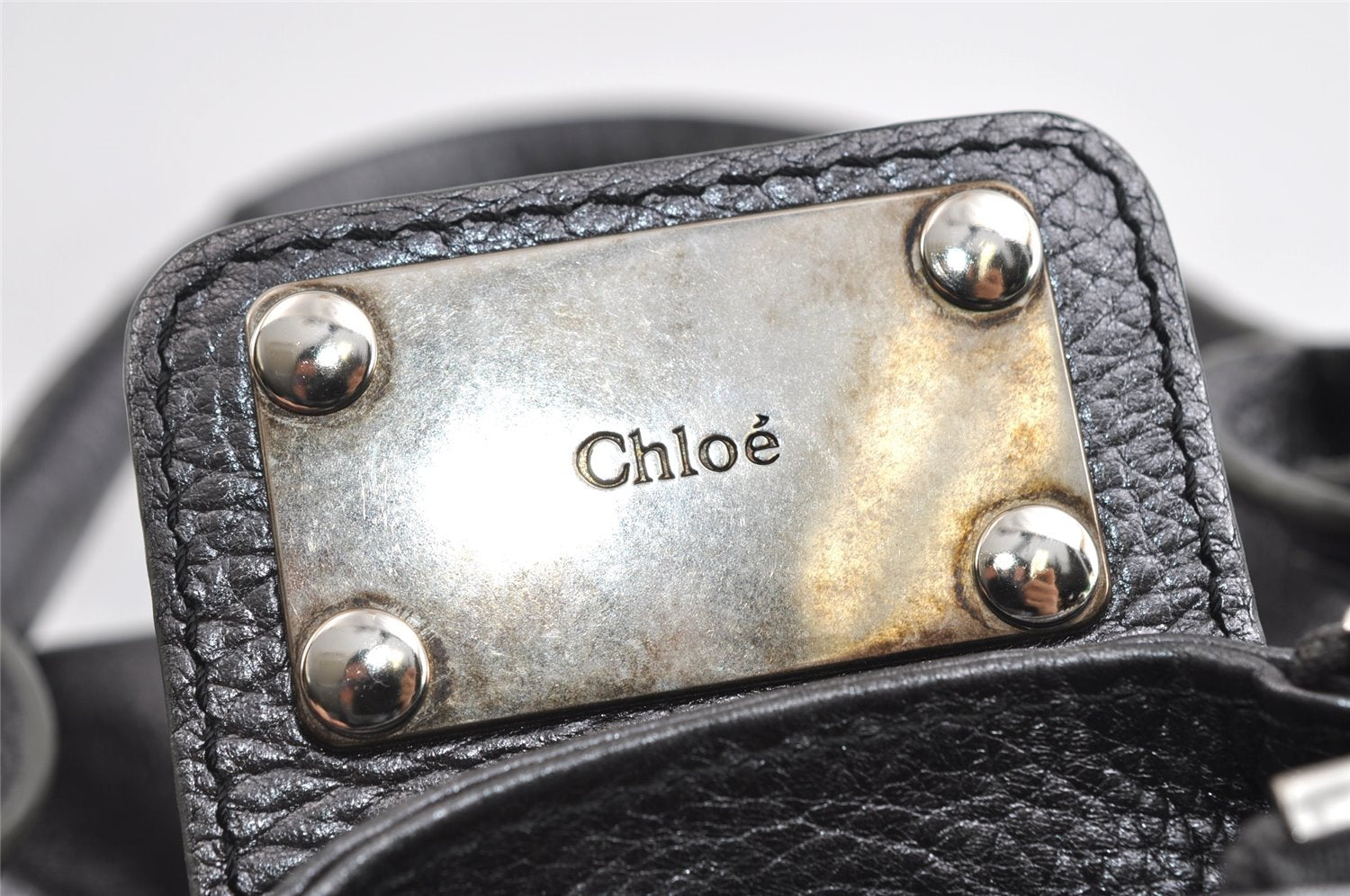 Authentic Chloe Vintage Paddington Leather Shoulder Hand Bag Metallic Gray 8568I