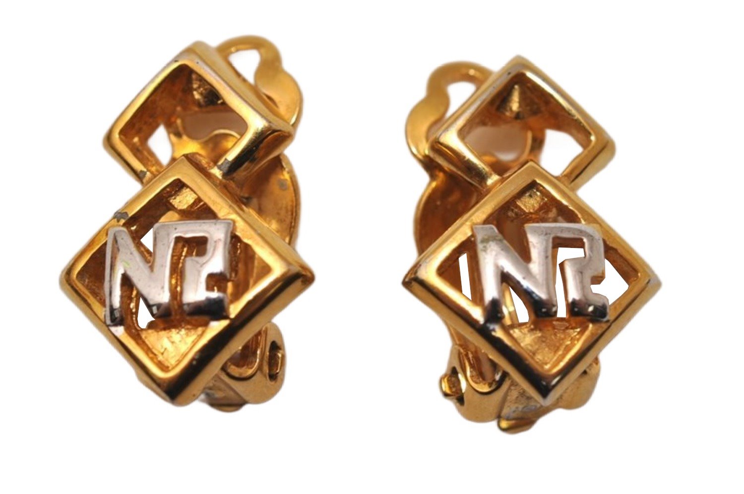 Authentic NINA RICCI Vintage Clip-on Logo Motif Earrings Accessory Gold 8568J