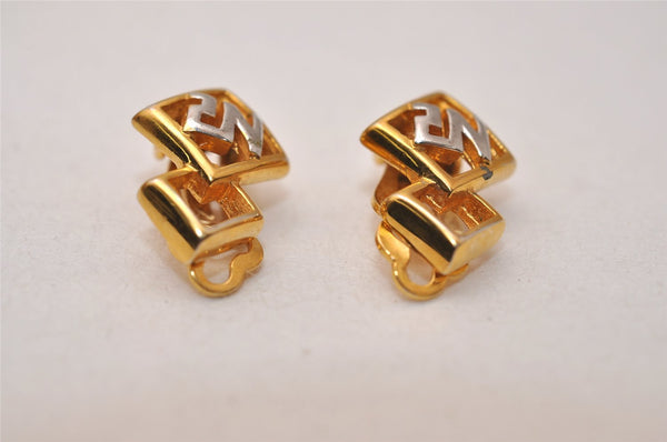 Authentic NINA RICCI Vintage Clip-on Logo Motif Earrings Accessory Gold 8568J