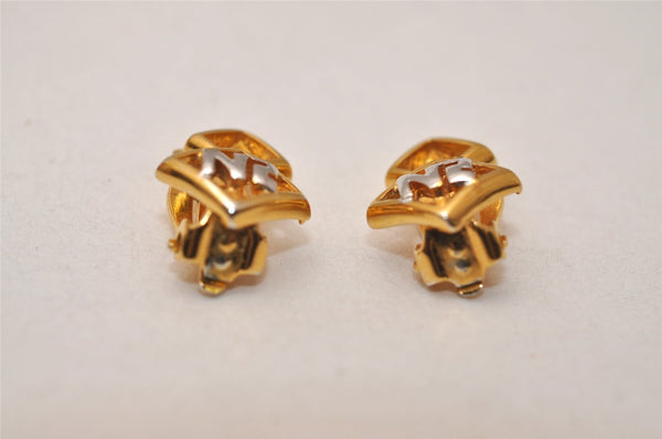 Authentic NINA RICCI Vintage Clip-on Logo Motif Earrings Accessory Gold 8568J