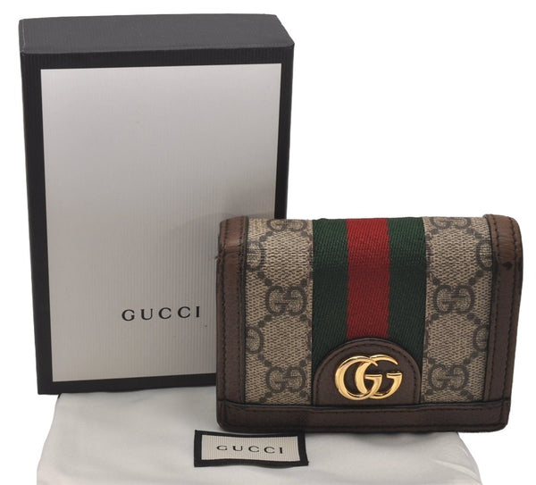 Authentic GUCCI Web Sherry Line Double G Bifold Wallet GG PVC 523155 Brown 8569I