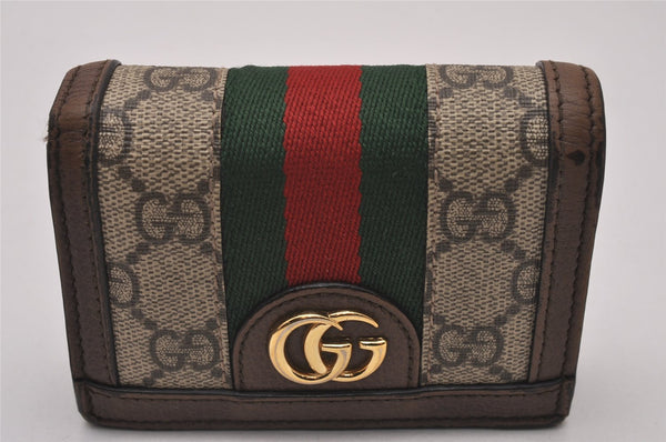 Authentic GUCCI Web Sherry Line Double G Bifold Wallet GG PVC 523155 Brown 8569I