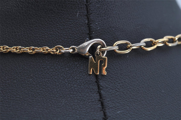 Authentic NINA RICCI Gold Tone Rhinestone Chain Pendant Necklace Junk 8571J