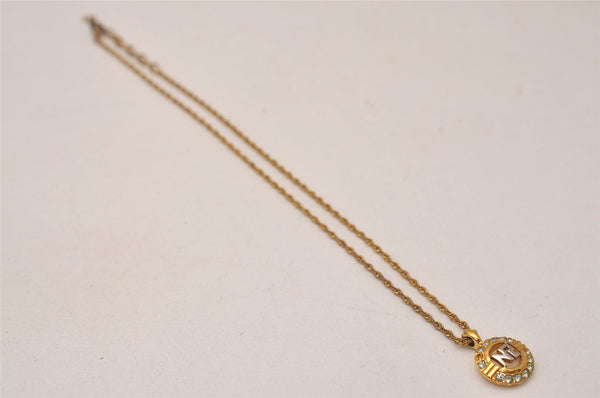 Authentic NINA RICCI Gold Tone Rhinestone Chain Pendant Necklace Junk 8571J