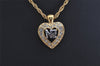 Authentic NINA RICCI Gold Tone Rhinestone Heart Chain Pendant Necklace  8576J