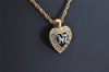 Authentic NINA RICCI Gold Tone Rhinestone Heart Chain Pendant Necklace  8576J