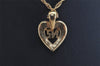 Authentic NINA RICCI Gold Tone Rhinestone Heart Chain Pendant Necklace  8576J