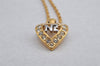 Authentic NINA RICCI Gold Tone Rhinestone Heart Chain Pendant Necklace  8576J