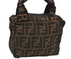 Authentic FENDI Zucca Vintage Hand Bag Purse Nylon Leather Brown 8576M