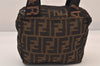 Authentic FENDI Zucca Vintage Hand Bag Purse Nylon Leather Brown 8576M