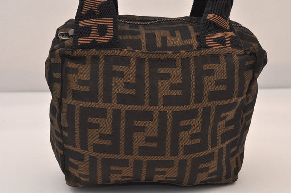 Authentic FENDI Zucca Vintage Hand Bag Purse Nylon Leather Brown 8576M