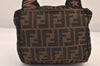 Authentic FENDI Zucca Vintage Hand Bag Purse Nylon Leather Brown 8576M