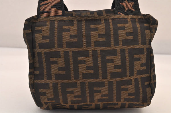 Authentic FENDI Zucca Vintage Hand Bag Purse Nylon Leather Brown 8576M