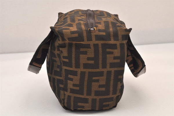 Authentic FENDI Zucca Vintage Hand Bag Purse Nylon Leather Brown 8576M