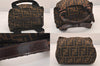 Authentic FENDI Zucca Vintage Hand Bag Purse Nylon Leather Brown 8576M