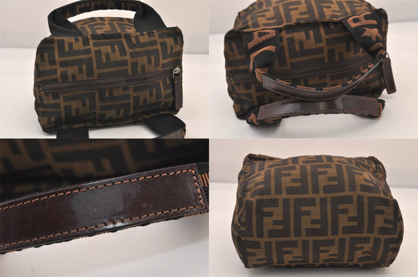 Authentic FENDI Zucca Vintage Hand Bag Purse Nylon Leather Brown 8576M