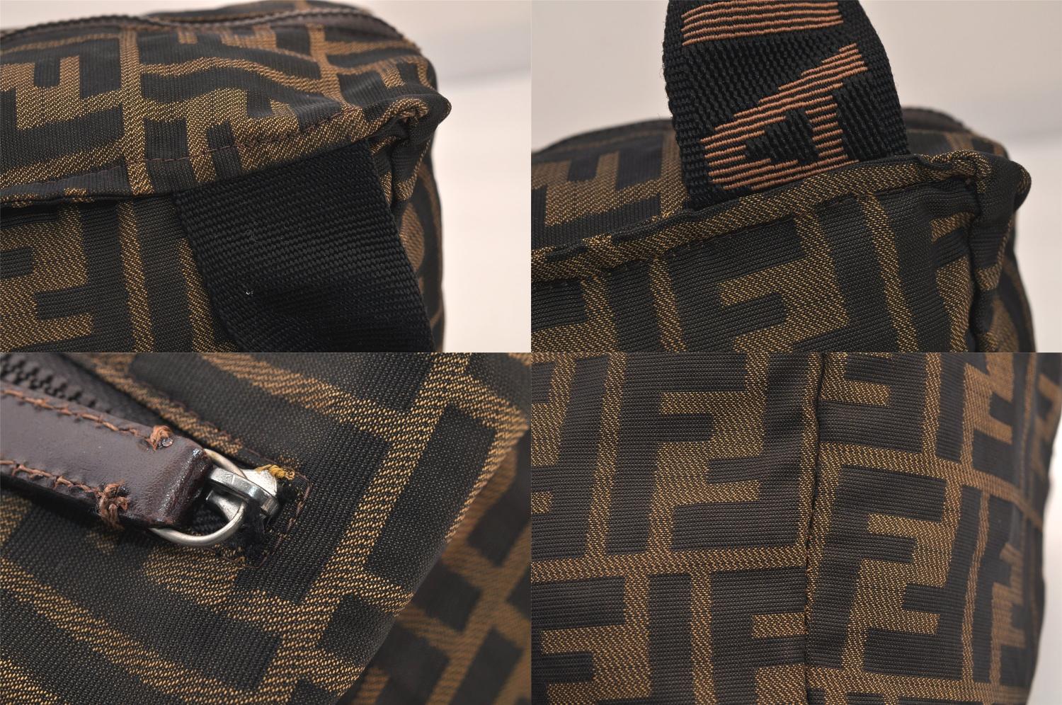Authentic FENDI Zucca Vintage Hand Bag Purse Nylon Leather Brown 8576M
