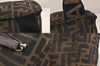 Authentic FENDI Zucca Vintage Hand Bag Purse Nylon Leather Brown 8576M