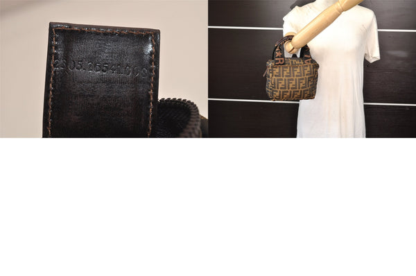 Authentic FENDI Zucca Vintage Hand Bag Purse Nylon Leather Brown 8576M
