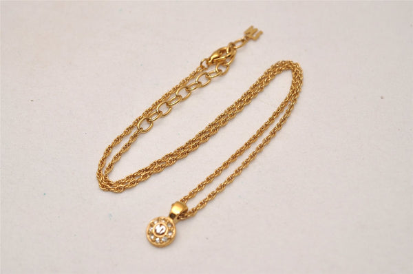 Authentic NINA RICCI Vintage Gold Tone Rhinestone Chain Pendant Necklace  8577J