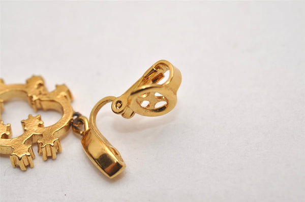 Authentic NINA RICCI Vintage Clip-on Rhinestone Earrings Gold Tone 8579J