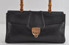 Authentic GUCCI Bamboo Vintage Shoulder Hand Bag Leather 124248 Black 8581I