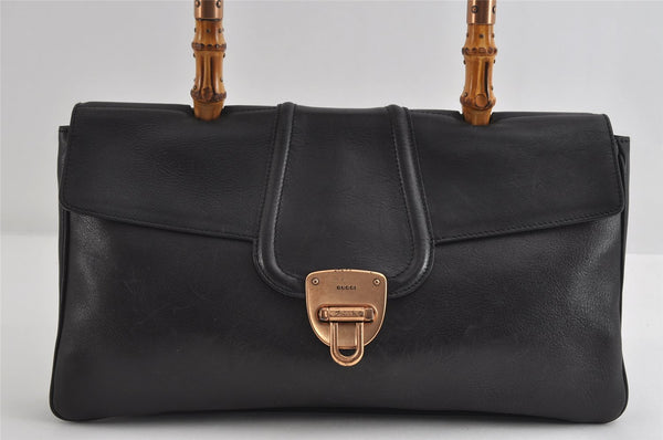 Authentic GUCCI Bamboo Vintage Shoulder Hand Bag Leather 124248 Black 8581I