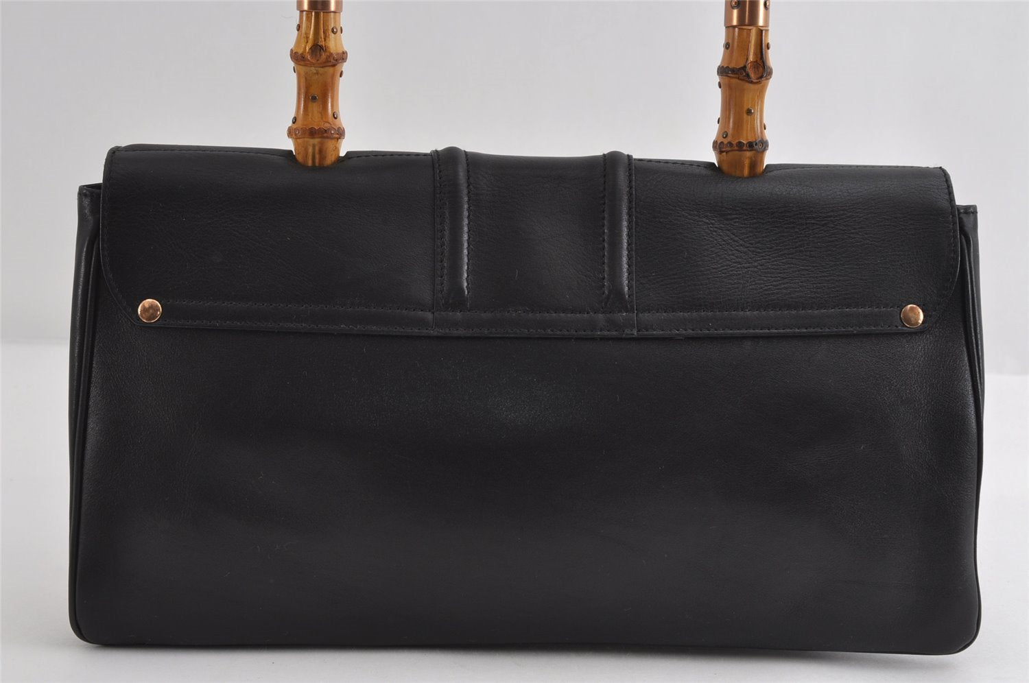 Authentic GUCCI Bamboo Vintage Shoulder Hand Bag Leather 124248 Black 8581I