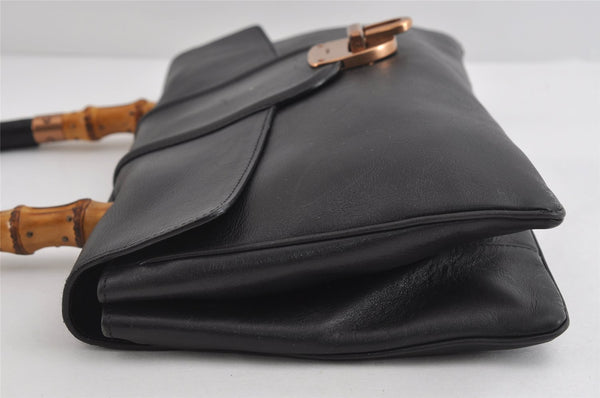 Authentic GUCCI Bamboo Vintage Shoulder Hand Bag Leather 124248 Black 8581I