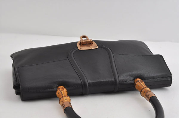 Authentic GUCCI Bamboo Vintage Shoulder Hand Bag Leather 124248 Black 8581I