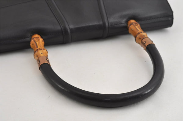Authentic GUCCI Bamboo Vintage Shoulder Hand Bag Leather 124248 Black 8581I