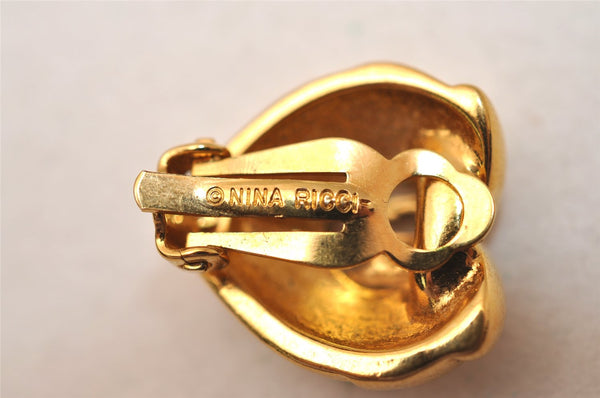 Authentic NINA RICCI Vintage Clip-on Earrings Gold Tone 8581J