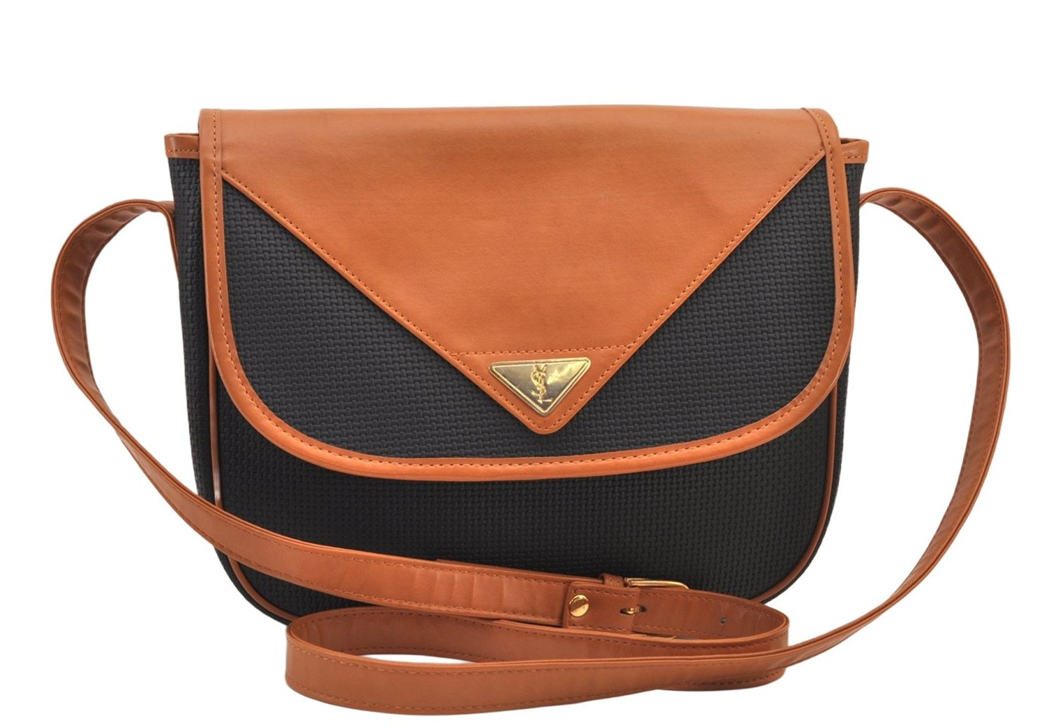 Authentic YVES SAINT LAURENT Shoulder Cross Bag Purse PVC Leather Black 8581M