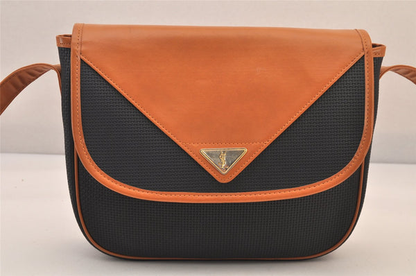 Authentic YVES SAINT LAURENT Shoulder Cross Bag Purse PVC Leather Black 8581M