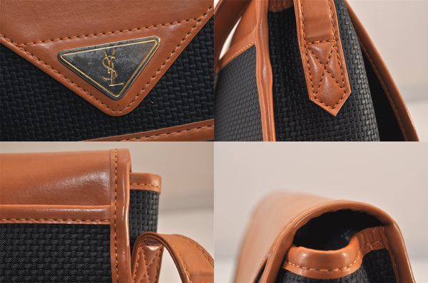 Authentic YVES SAINT LAURENT Shoulder Cross Bag Purse PVC Leather Black 8581M