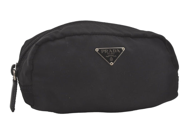 Authentic PRADA Vintage Nylon Tessuto Leather Pouch Purse Black 8582I