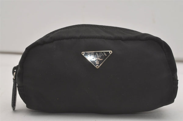 Authentic PRADA Vintage Nylon Tessuto Leather Pouch Purse Black 8582I