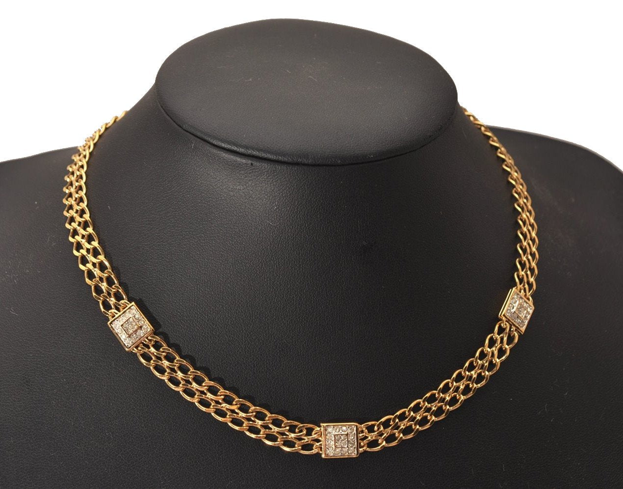 Authentic NINA RICCI Vintage Gold Tone Rhinestone Choker Necklace 8584J